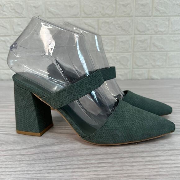 Coconuts by Matisse Sandals 6M Riley Pointed Toe Block Heel Slip-on Mules Green - Picture 1 of 8